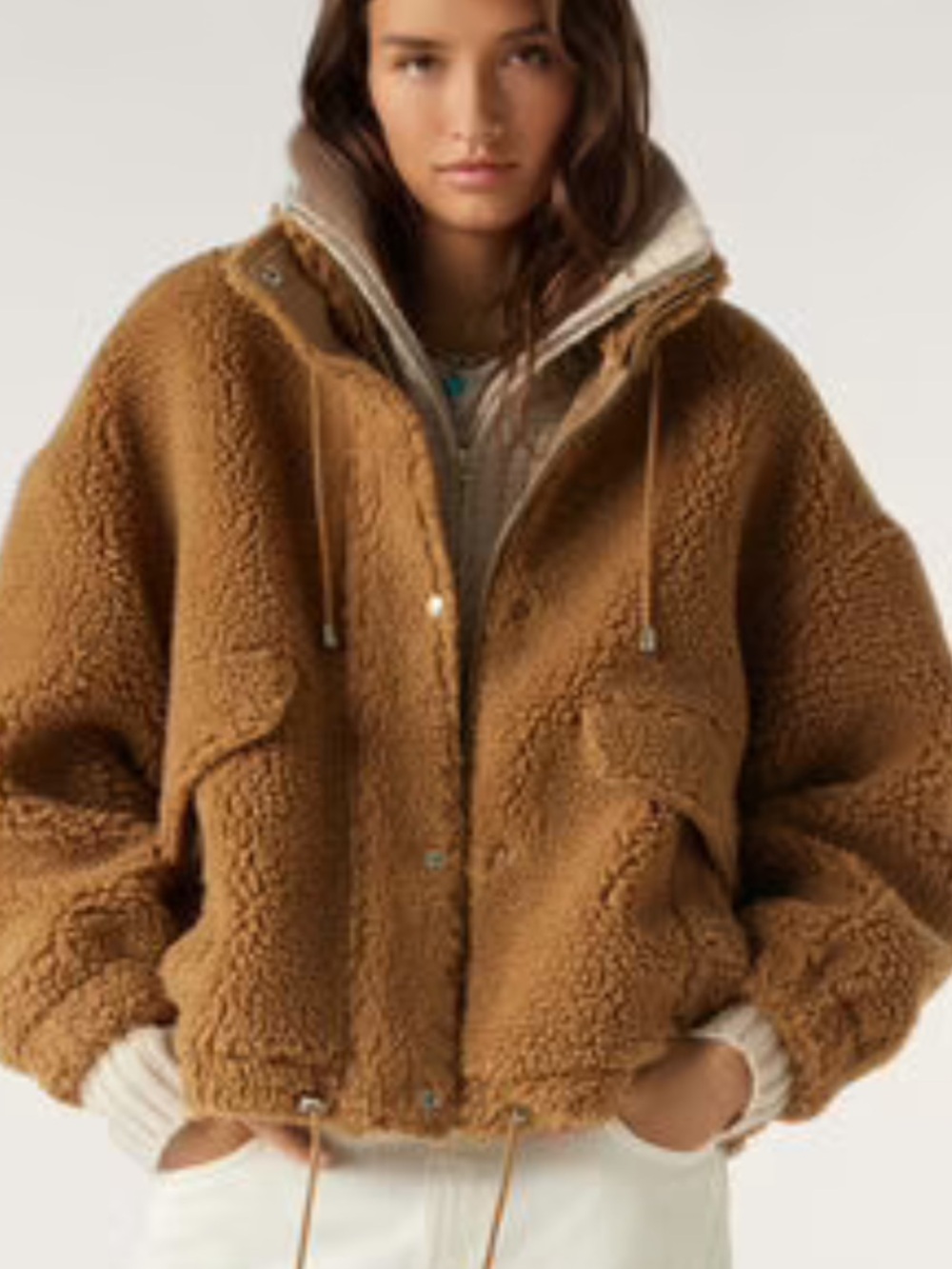 ba&sh tan faux-shearling teddy jacket